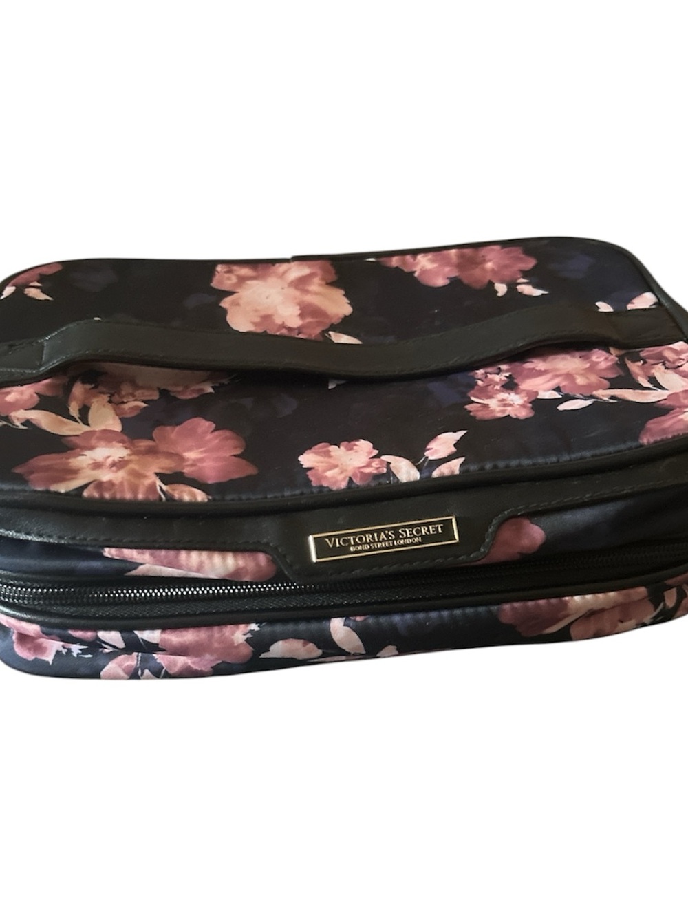 Victoria's Secret Black Cosmetic Case with Pink Floral Night Blooms Print EUC - Picture 2 of 8
